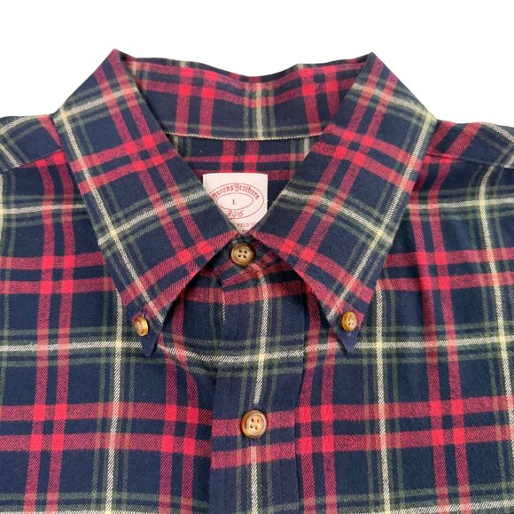Brooks Brothers Mens Red & Navy Plaid Cotton Button-Up Casual Shirt Size L - Picture 3 of 8